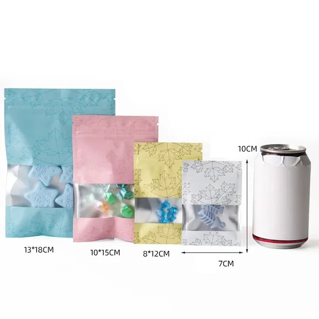 Matte Small 3 Sides Seal Flat Zipper Pouch Food Packaging Resealable Ziplcok Bag With Window For Candy Snack Tea Nuts