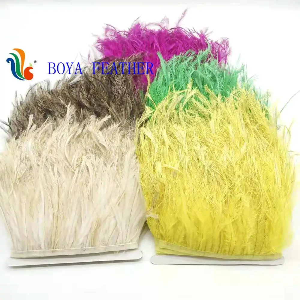 Party Decoration Ostrich Feather Fringe Trim with satin ribbon tapes