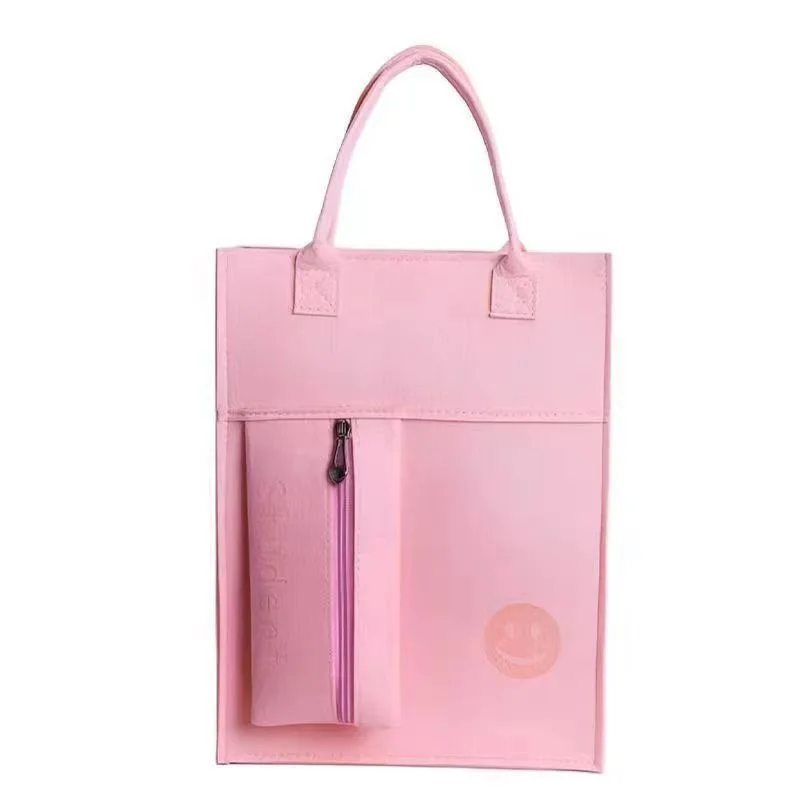 Primary School Students Supplementary Classes Bag Felt Handbag Book Bag with Document Storage File Cabinet