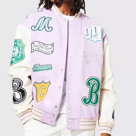 Custom Logo Winter Vintage Embroidered Bomber Varsity Jacket Men Collared Red Baseball Leather Letterman Jacket