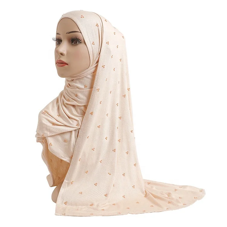 In Stock High Quality Muslim Women Full Pearls Premium New Model Hijab Jersey Hijab With Beads