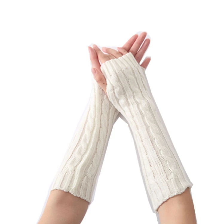 Winter Gloves Warm Knit Wool Fingerless Gloves Half Finger Cuff Gloves Long Mittens