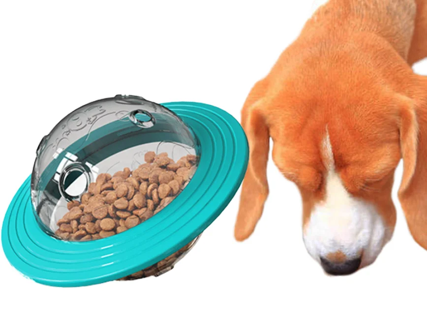 Dog Planet Interactive Toy UFO-Shaped Flying Disk Treat Ball Rubber Plastic Slow Feeder for Indoor Outdoor Use