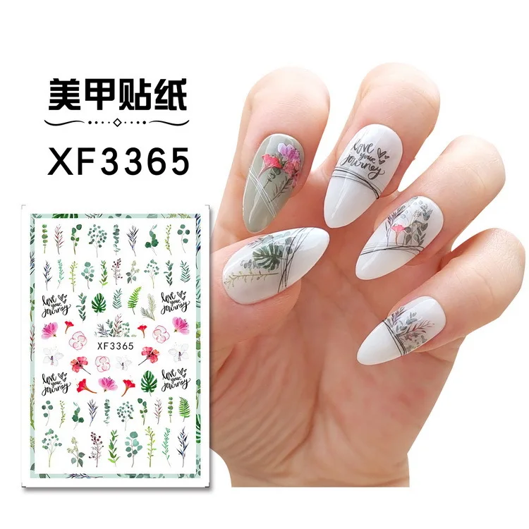 Spring Summer design nail glue sticker green leaves four-leaf clover palm tree private label nail sticker
