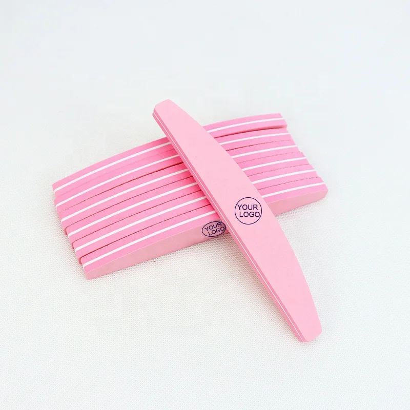 Ziri Premium Quality Professional Halfmoon Double Side 100/180  Emery Board Pink Sponge Nail File for Salon