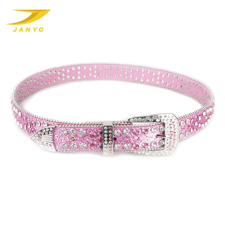 New high quality designer handmade fashion luxury pink diamonds pin buckles ladies belts