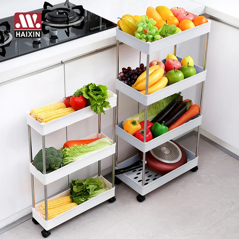 Kitchen living 4 3 tier gap trolley fruit vegetables organizer snacks cart toys holders units plastic storage rack with wheels