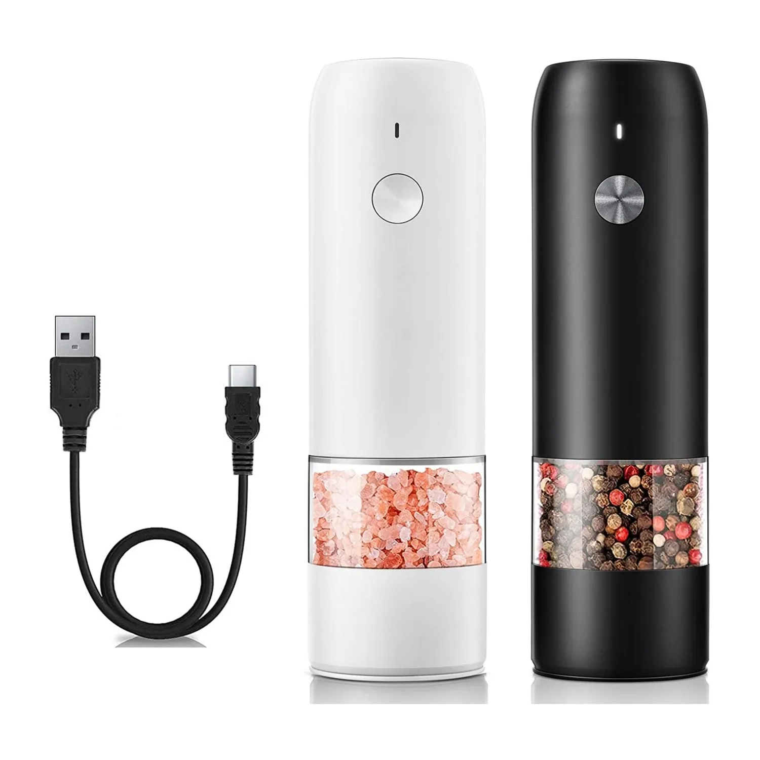 Перезаряжаемая через USB Автоматическая электрическая мельница для перца регулируемая крупного и соли со светодиодной