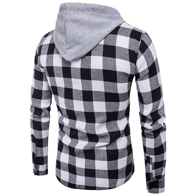 OEM Fashion100% Cotton Shirt Long Sleeve Elegant Wholesale for Men Check Shirts Snap Button Red and Black Hooded Shirt