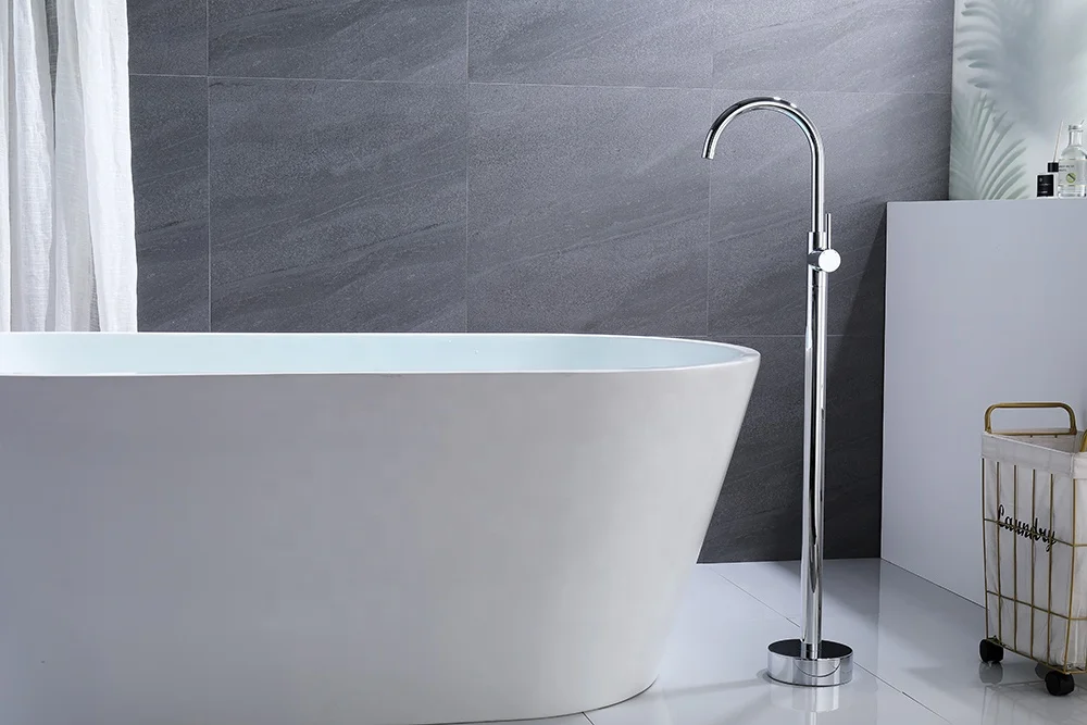 Classic premium stainless steel all-copper hot and cold switch brushed silver straight roundfreestanding bath faucet