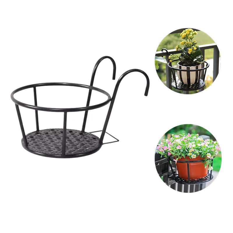 Hanging Railing Planter Iron Art Hanging Baskets Flower Pot Holder Plant Holder Over The Rail Metal Fence