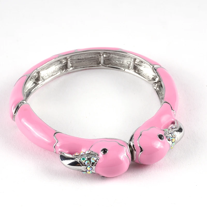 Custom Wild Animal Bracelets Jewelry Pink Enamel Inspired Adorable Animal Double Head Bangle Bracelet for Women Whole Sale