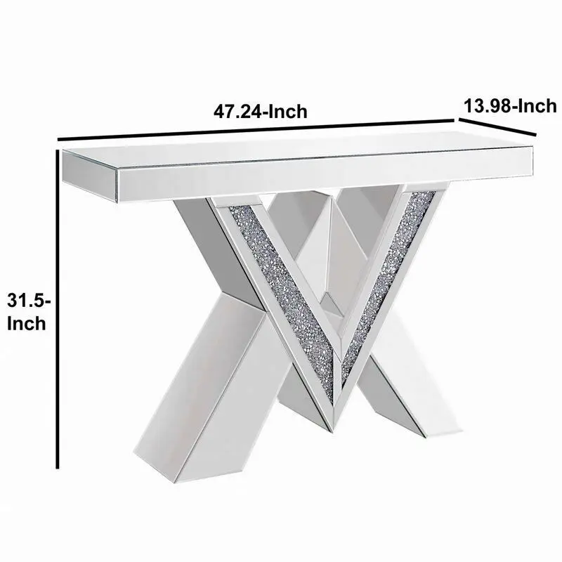 V Shaped Crushed Diamond Console Table Living Room Mirrored furniture Console Table