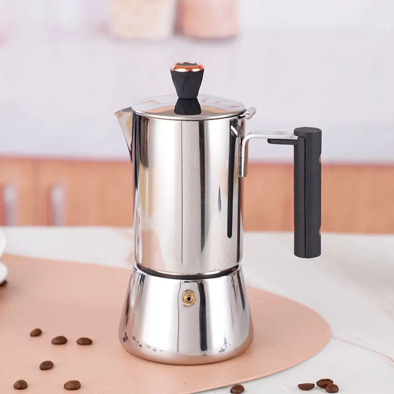 High Quality 6 Cup Moka Pot Stainless Steel Espresso Maker New Portable Office Coffee Maker