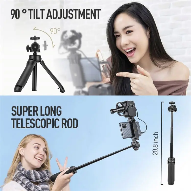 ANJIESI Video Shotgun Microphone Vlogging Kit with Mini Foldable Tripod Stand Fill Light Led for Smartphones Recording,Vlogging