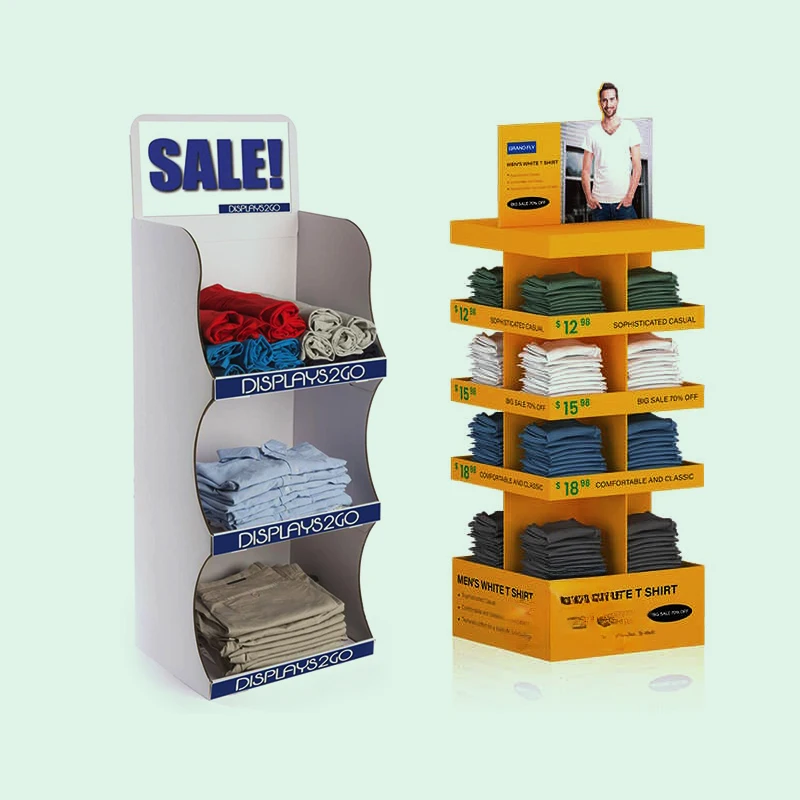 Custom Corrugated Shirt T Shirts Clothing Pop Cardboard Floor Display Stand For Clothes
