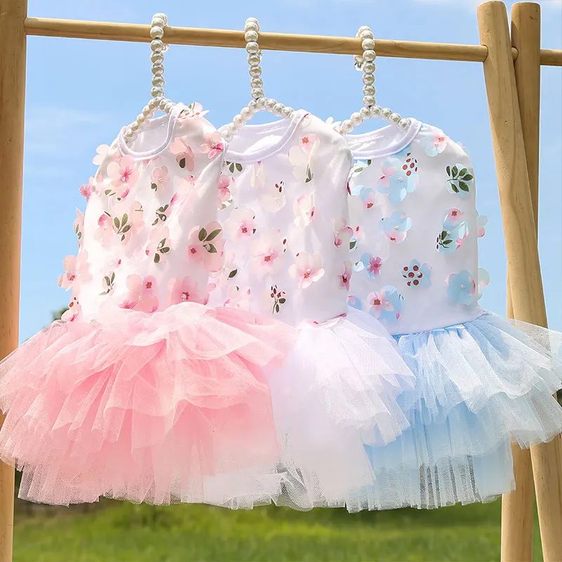 Pet dog skirt cat clothes spring and summer pet clothes Teddy Bichon pet supplies peach blossom skirt Cotton