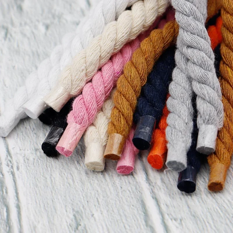 OLIAN High Quality Wholesale 0.8cm / 1cm Cotton And Linen Hemp Rope Round Woven Rope Shoelace TS Travis scotts braid Shoe Laces
