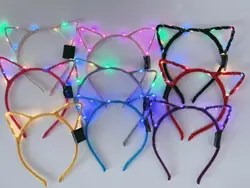 Women Girl LED Glow Light Up Cat Kitty ears Party Hair head band hoop Hairband