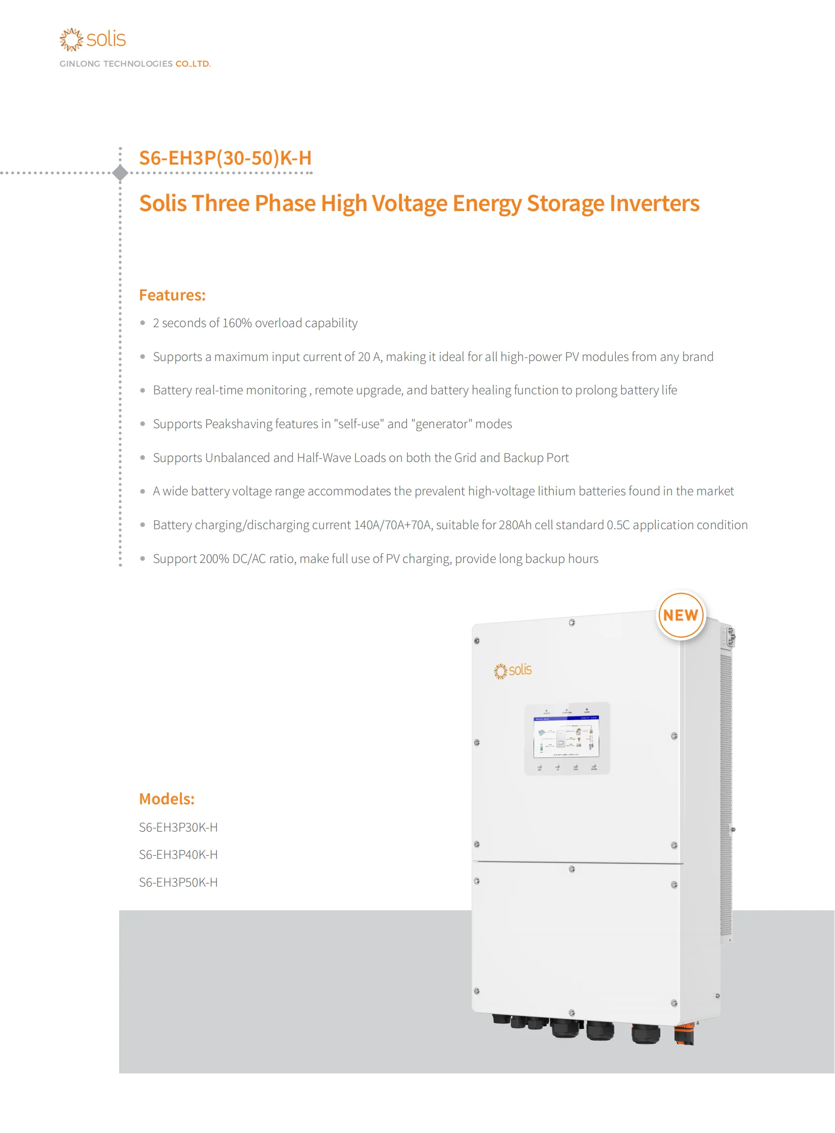 Hot Sale Solis 30kw Inverter  S6-EH3P30K-H 3 Phase High Voltage Energy Storage Inverters
