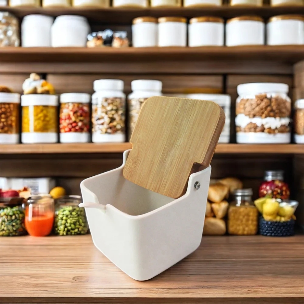 Hot Sale 2L Ceramic Cookie Jar Porcelain Storage Jar with Lid Wood Kitchen Canister Set Food Container Wholesale