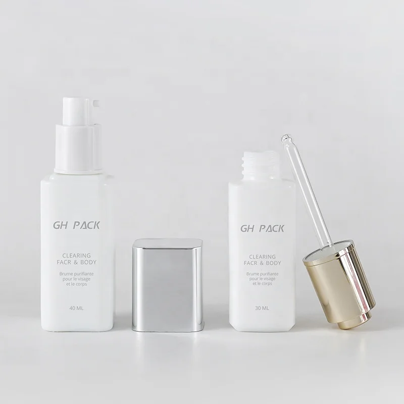 Good Selling Set 120ml 100ml 40ml 30ml 60g White Cubic Over-cap Glass Bottle Cream Jar for Skincare