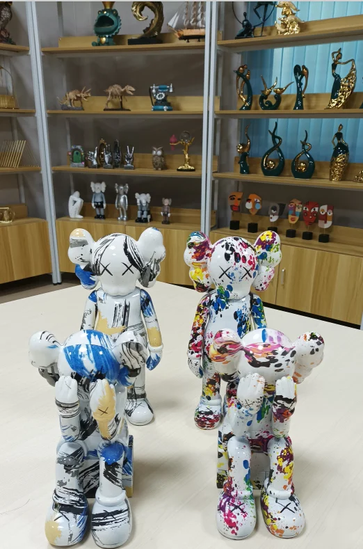 wholesale Two Oil Painting Art Resin Sculpture Statue deer set Cats for Home Hotel Bookshelf lover cat gift Desktop Decoration