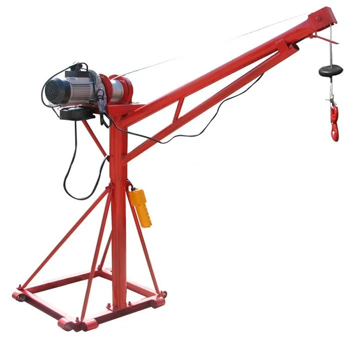 
800kg mini building crane with electric winch hoist 500kg out door crane 360 degree rotation crane with electric wire rope hoist 