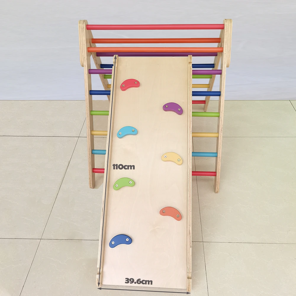 Montessori natural color wooden plywood birch climbing children indoor play gym toys folding pickler triangle