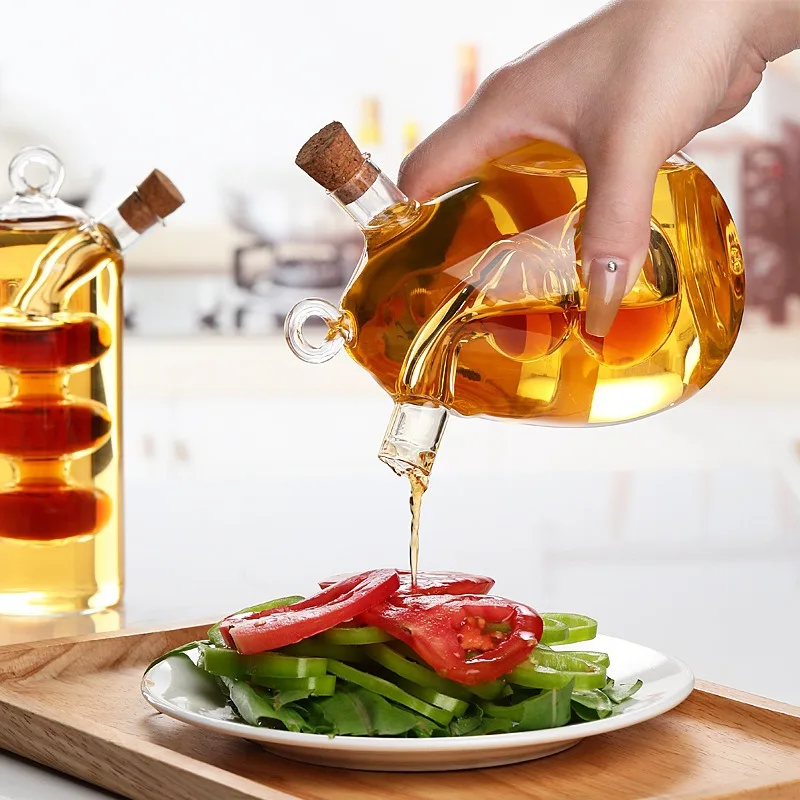 2-in-1 Double layer sauce oil vinegar condiment seasoning sealed glass bottle kitchen glass storage bottles jars