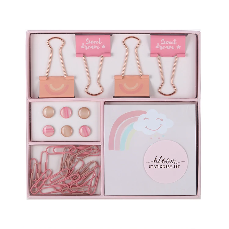 Custom Back To School Rainbow Eco Friendly Stationery Gift Set School Supplies Pink Accessory Set