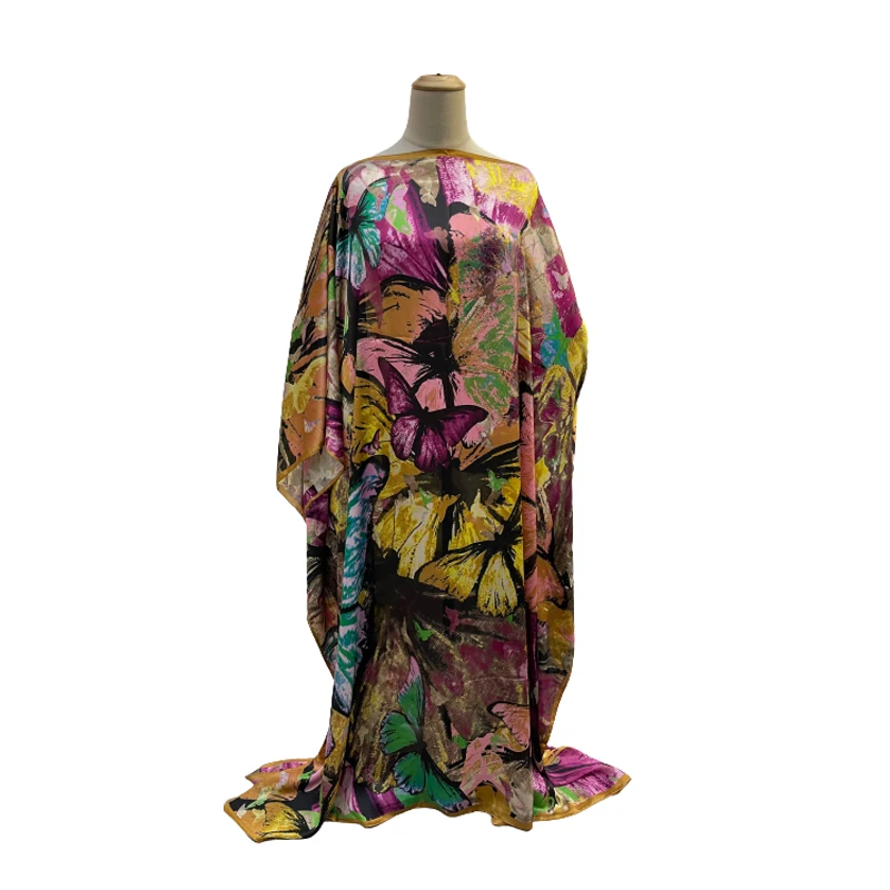 Wholesale Free Size Women Clothing Summer African Women Solid Satin Silk  Women Casual Dress Long Silk Dresses
