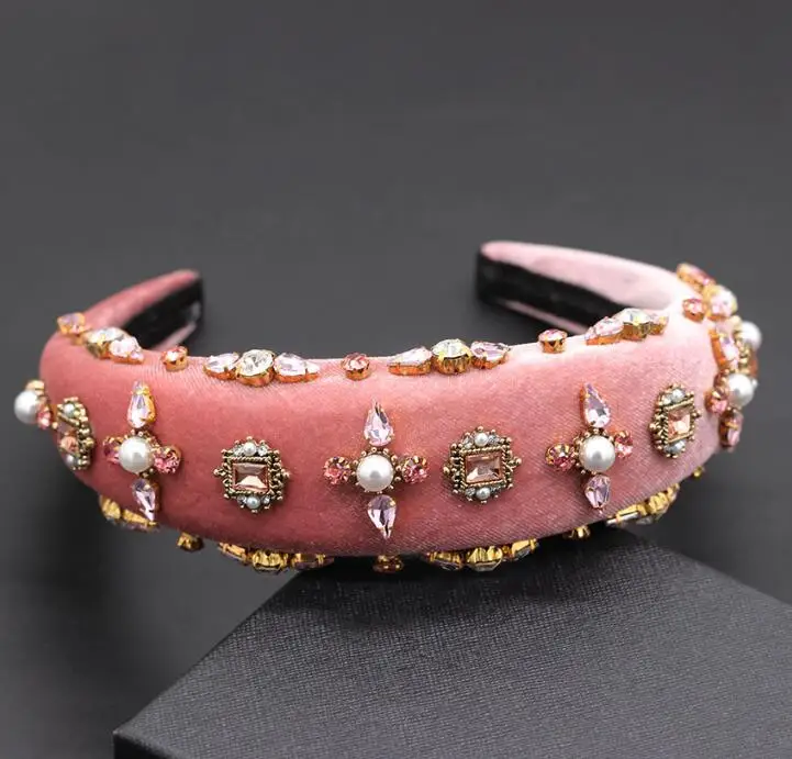 wholesale handmade luxury baroque crystal headband gorgeous pearl embellished padded headband for women wild hair accessories