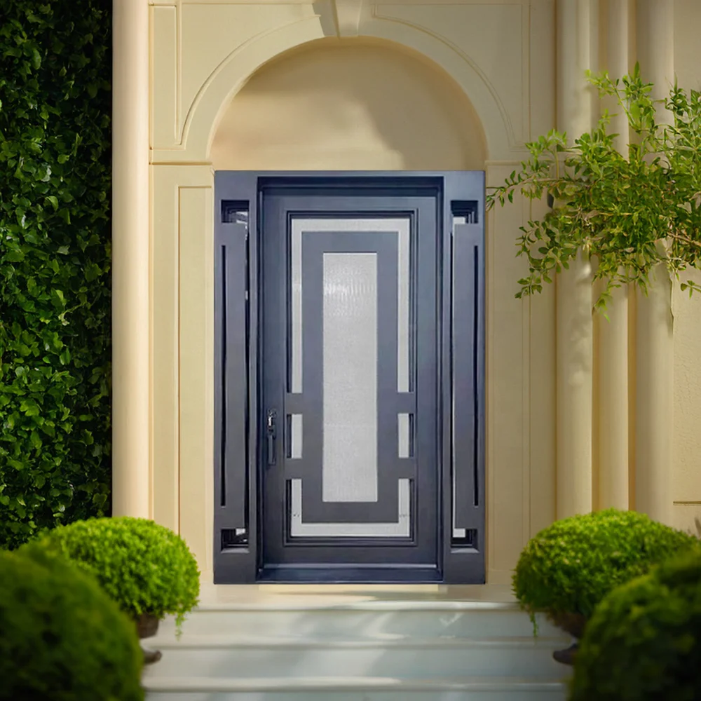Customized High-End French Style Entry Door High Quality Wrought Iron with Glass Luxury French Style Door