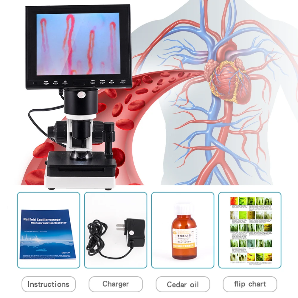 12 inch LCD blood circulation analysis clinical use analysis 680X Nailfold capillary microcirculation microscope