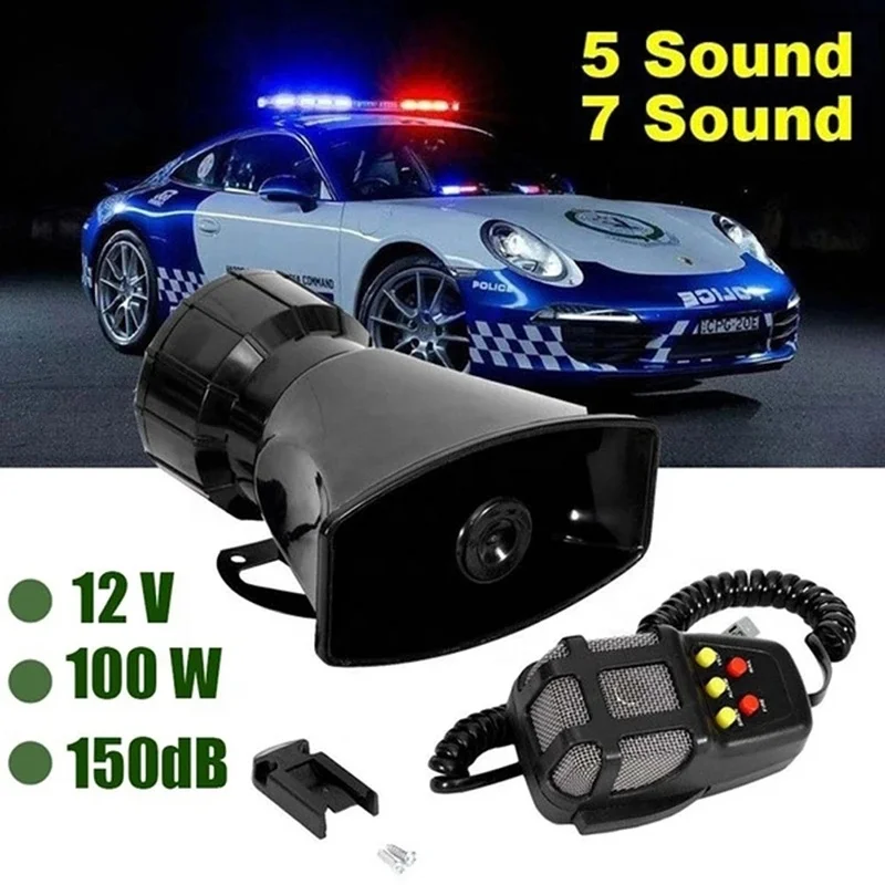 100W 5/7 Tone Loud Siren motorcycle Truck Car Speaker Loud Siren Horn 130db With MIC Loud Horn Siren Fire Ambulance Loudspeaker