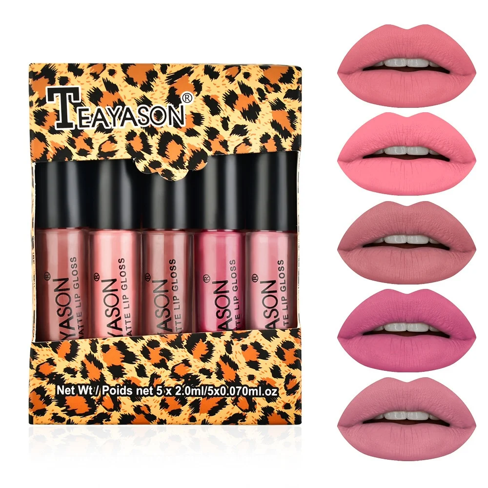 Matte mist lipstick is not easy to stick to the cup is not easy to fade lip glaze cross-border makeup five fittings can be used