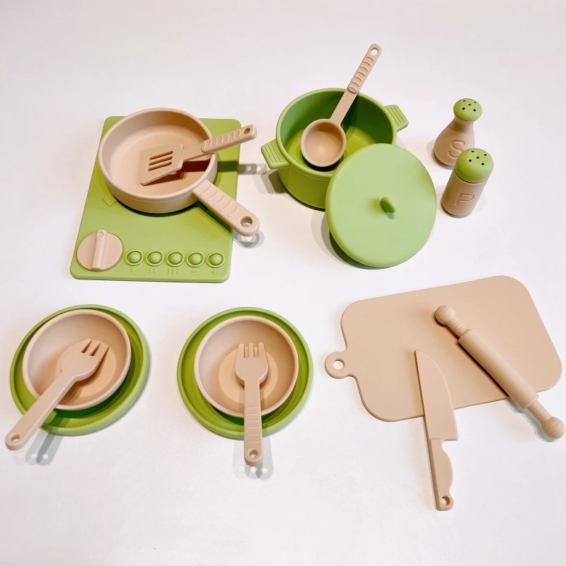 Food-Grade Silicone Kid 14 Pcs Kids Toy Kitchen Accessories Set With Play Pots And Pans Kids Pretend Play Kitchen Toy Set