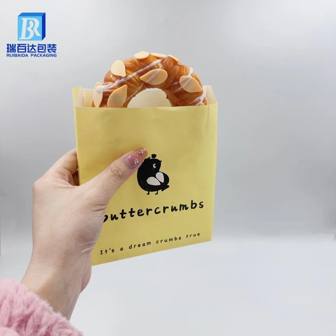Eco friendly custom printed oil proof PE coated wax bread paper bag chips bread kraft paper bag