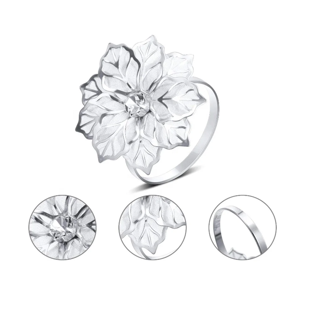 
Custom Luxury Weddings Rose Gold Flower Rhinestone Napkin Rings 