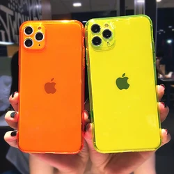 TPU Shockproof Fluorescent Clear Neon Phone Case for iPhone 12 11 Pro Max XS XR 7 8 Plus Fundas