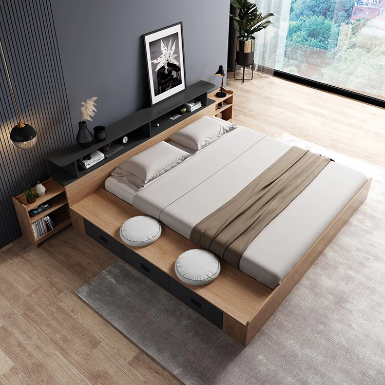 Home Bedroom Furniture CUS-MFAA006 Modern King Bed Double Bed Wood Beds