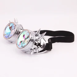 Fashion Cosplay Steampunk Accessories Rainbow Color Frame Glasses Crystal Lenses Costume Kaleidoscope Goggles with Individuality