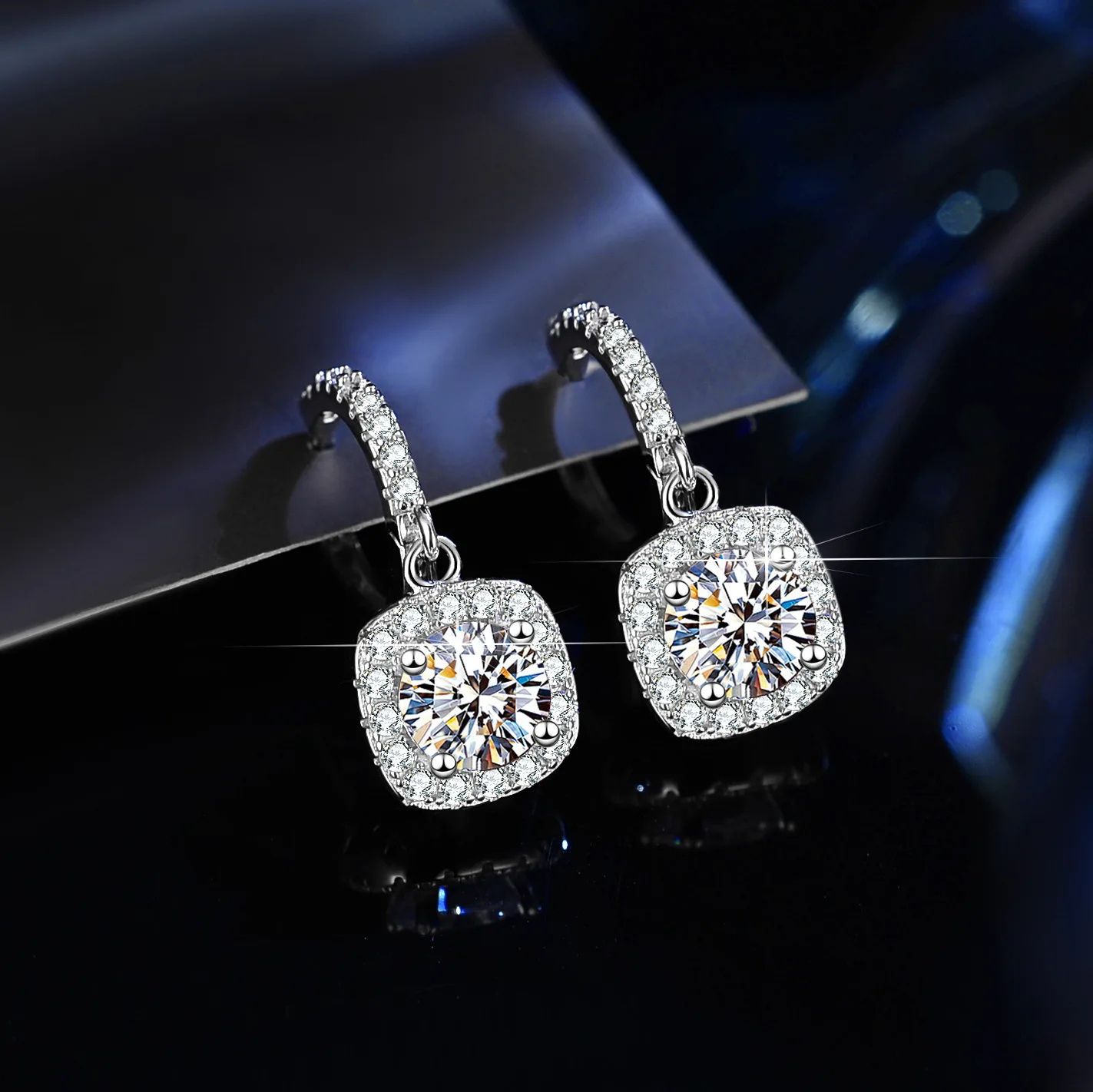 S925 Sterling Silver Ring Earring Pendant Necklace Moissanite Square Bag Set Jewelry Gra Certificate