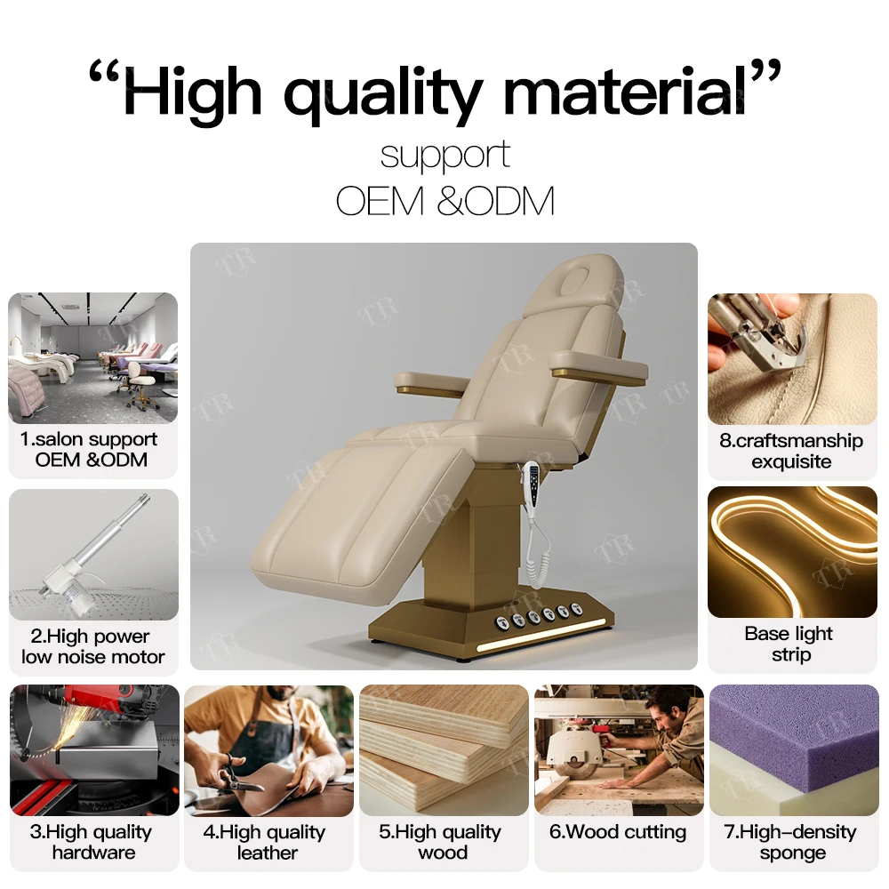 Turri Aesthetic Stretcher Electric Massage Table Foot Control Cosmetic Bed White Leather Beauty Salon Furniture Massage Bed
