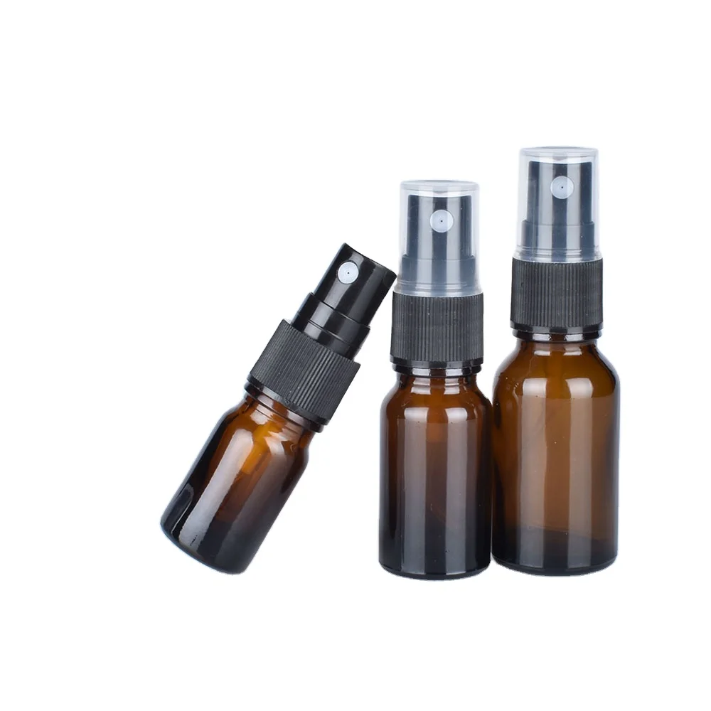 black fine mist sprayer dispenser for essential oils chemistry lab chemicals colognes perfumes amber glass spray bottle