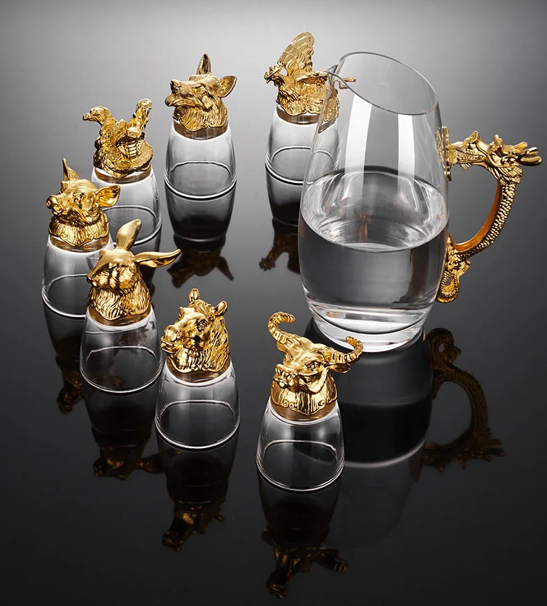 Twelve Zodiac Wine Cup Dispenser Set Business Gift Chinese crystal Glass Wine Set