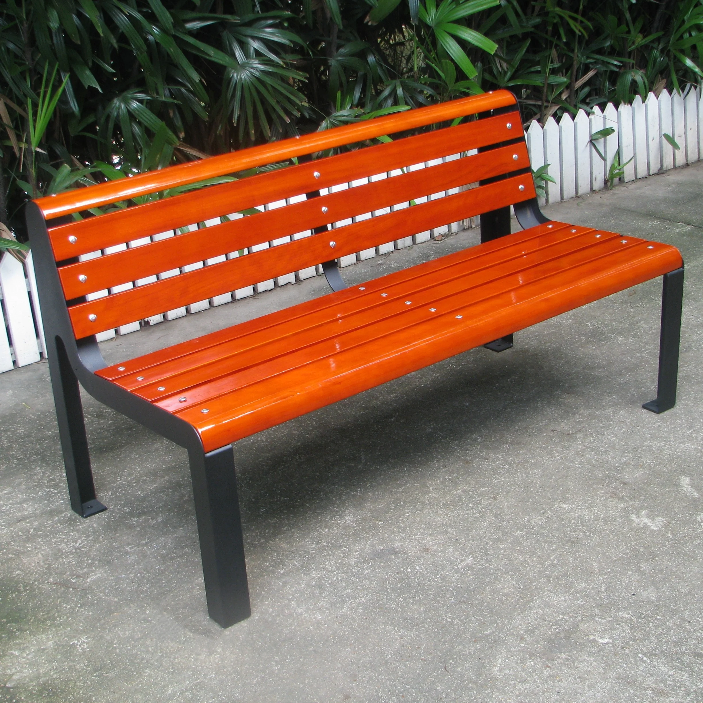 Metal frame and solid timber wood outside garden and park seat natural hard wood outdoor picnic bench
