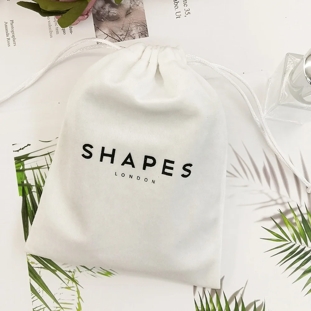 Luxury White Velvet Drawstring Bag Custom Logo Printed Jewelry Perfume Packaging Velvet Bag