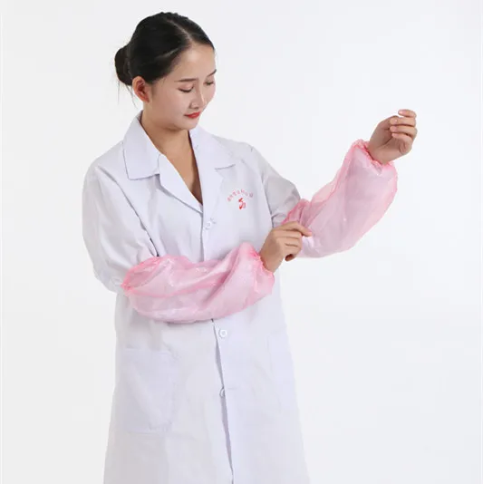 
Disposable Pink Plastic PE Oversleeve Arm Sleeve Cover with elastic 